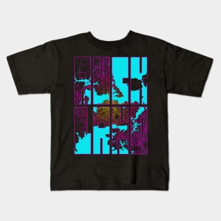 Auckland, New Zealand City Map Typography - Neon Kids T-Shirt